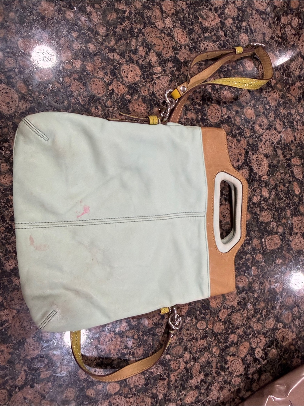 Coach Mint and Saddle Brown Leather-Trim Shoulder Bag fair condition